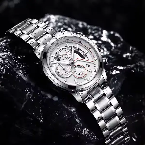 Nibosi 2576 High Quality Stainless Steel Luminous Men's Watch – Dial Color: White, Strap Color: White – View 3